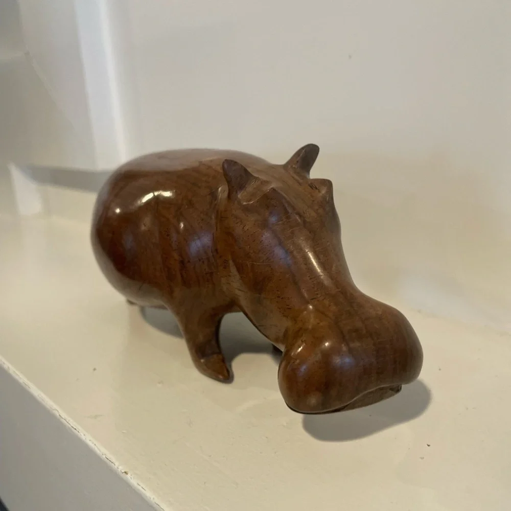 Hand Carved Wood African Hippopotamus Decor Object